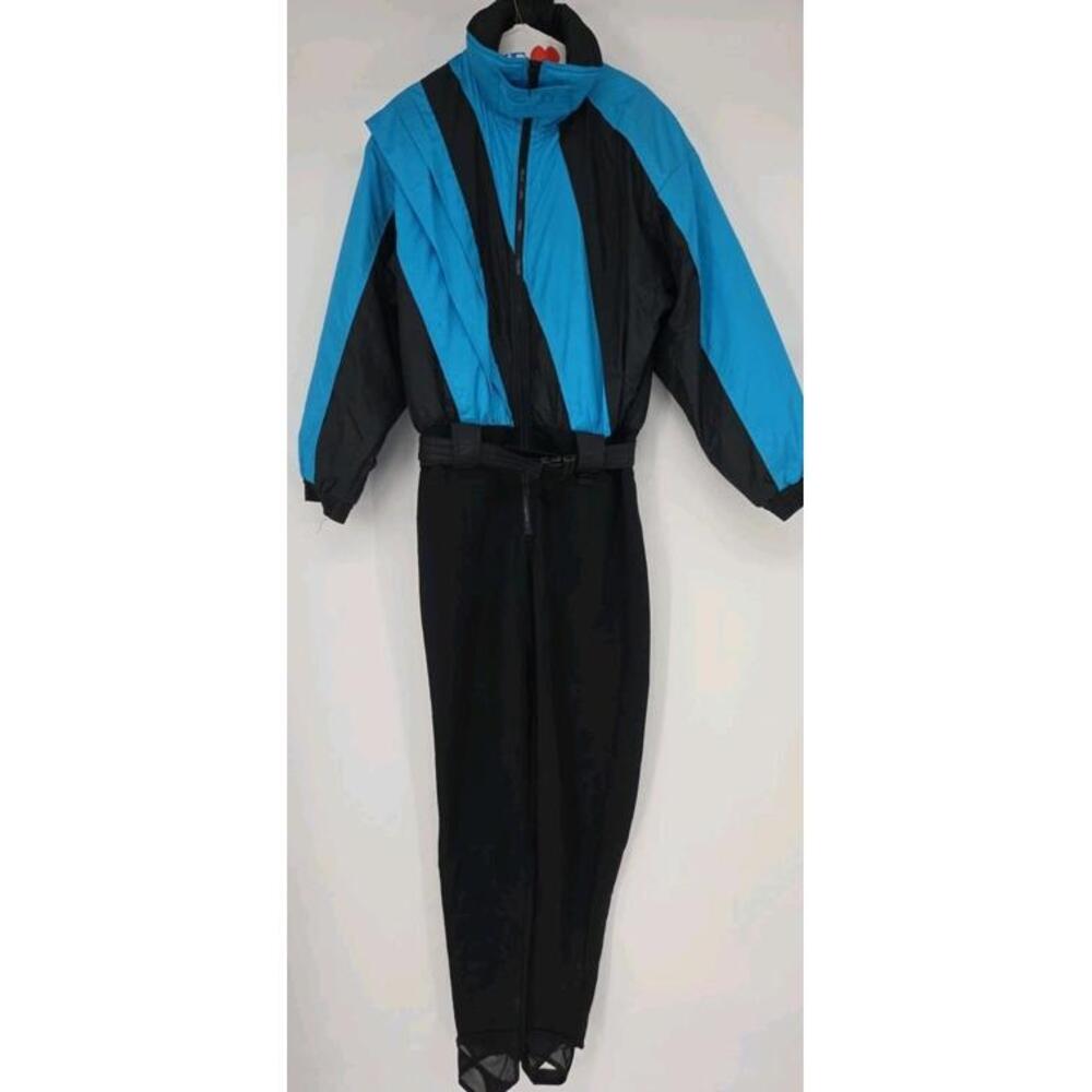 VIntage Ossi Womens Ski Snowsuit 12 Jumpsuit Stirrups Blue Black